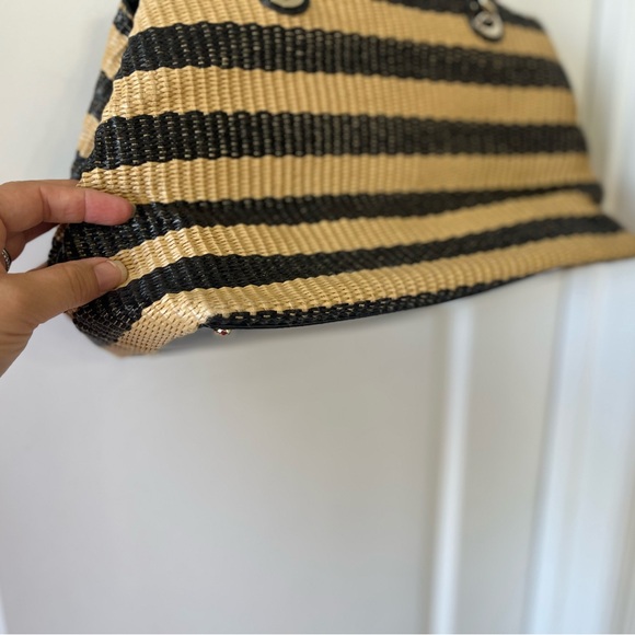 Kate Spade Black and Tan Wicker Straw Rattan Striped Tote - Picture 5 of 9